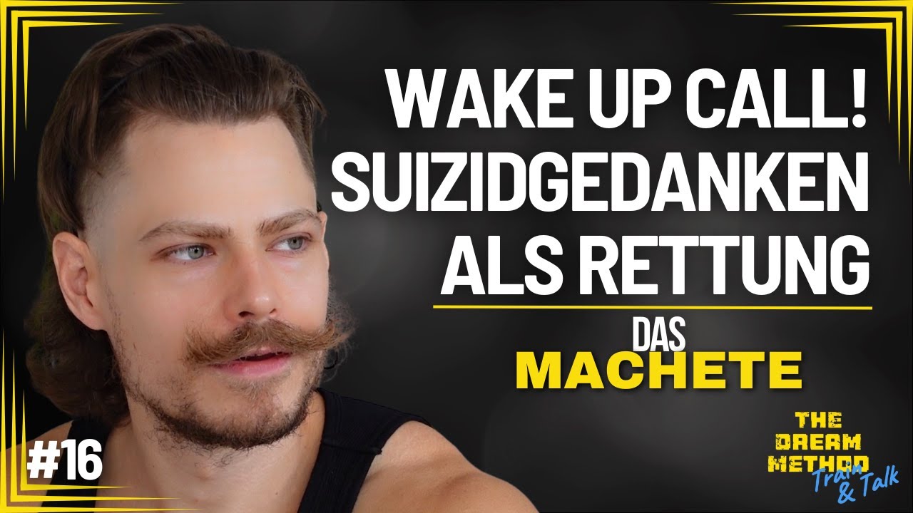 Machete infront of text Wakeup Call! Suizidgedanken als Rettung